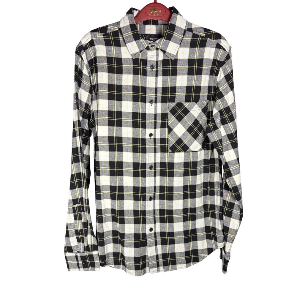 Original Use Mens Plaid Flannel Button Down Shirt Black White Yellow Small NWT